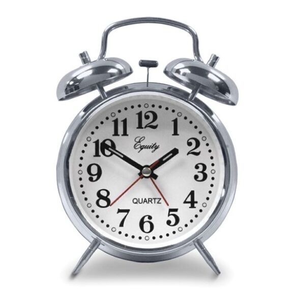 Silver-tone Twin Bell Analog Quartz Alarm Clock - Picture 1 of 2
